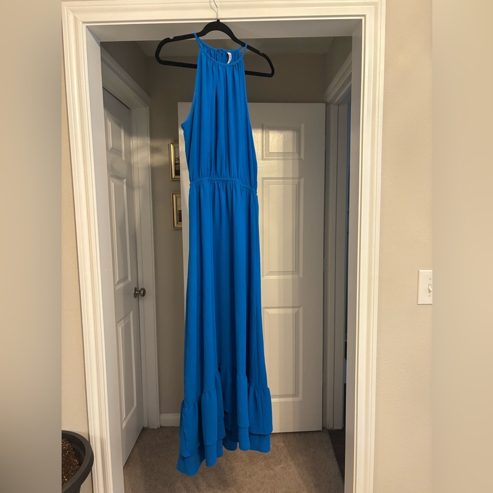 Elegant Blue Halter Maxi Dress size M